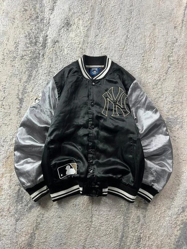 vintage 90s Majestic New York Yankees Bomber Jacket Grey Black Size M